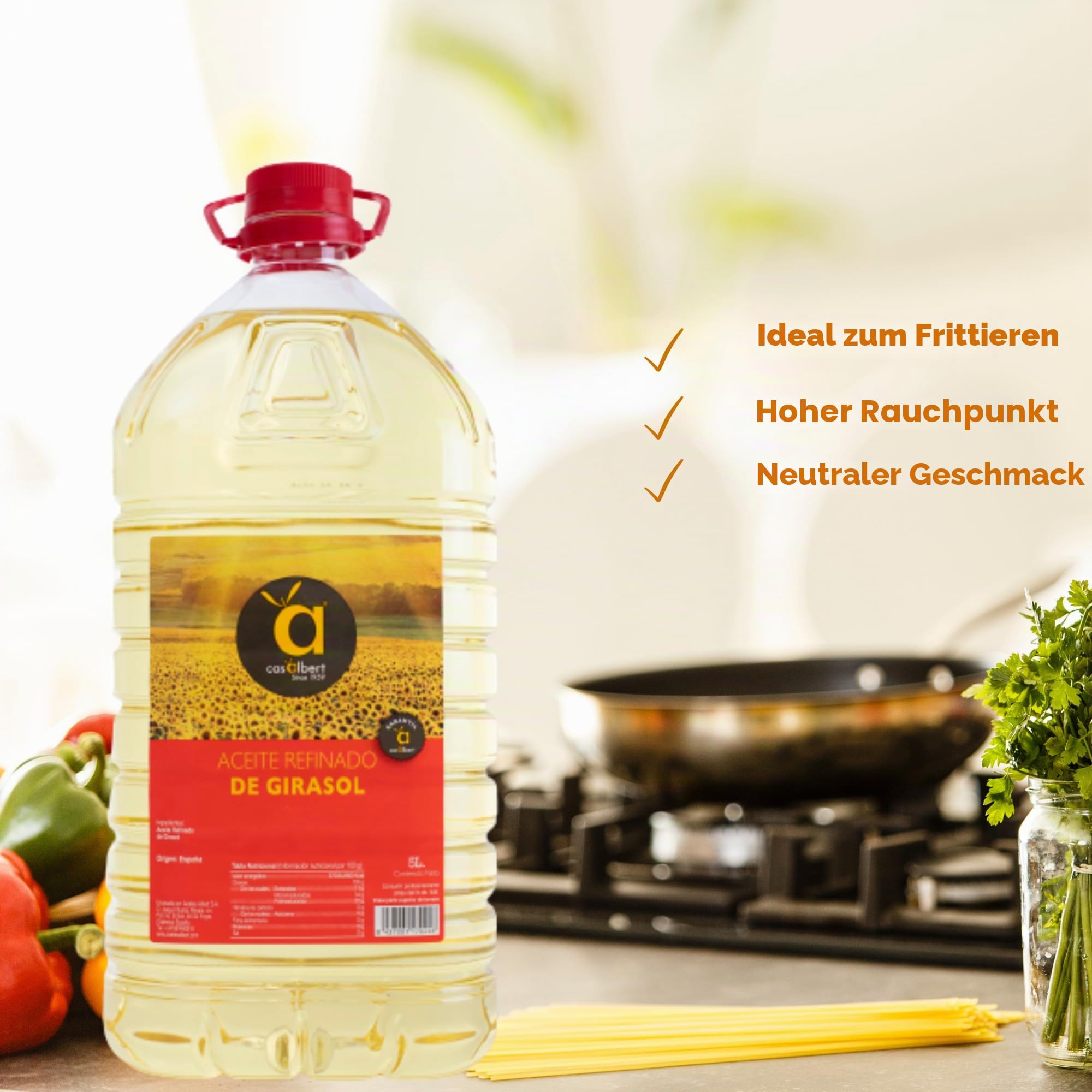 Casalbert Sonnenblumenöl - Spezialöl zum Frittieren oder Kochen - raffiniertes Sonnenblumenöl mit hohem Ölsäuregehalt - 5L Kanister
