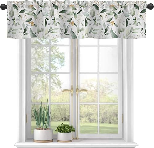 Miniatura 22 de Cortinas de cenefa para ventanas, cenefa de cortina semitransparente con estampado de flores hippie y ondas de arco iris, cenefa de ventana de