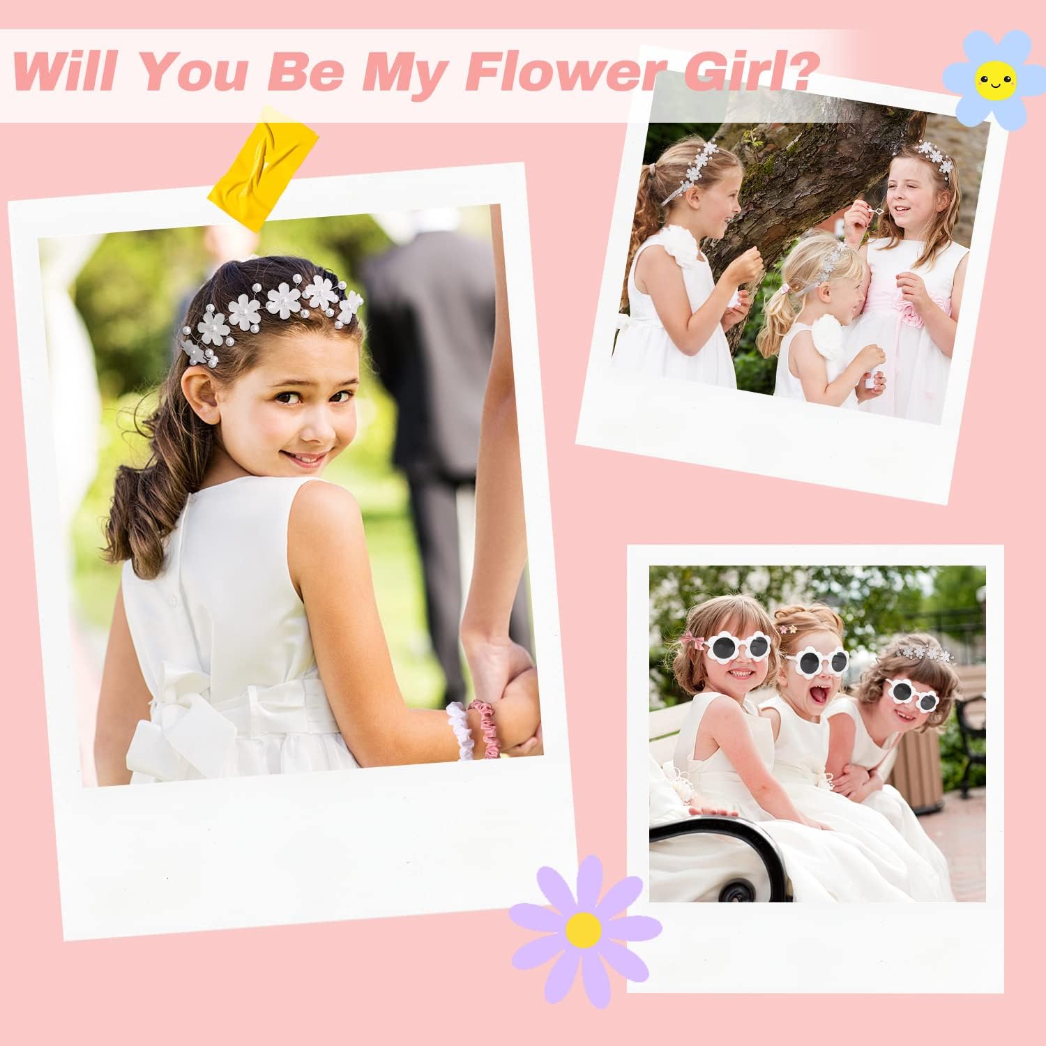 9Pcs Flower Girl Proposal Gift Set, Will You Be My Flower Girl Gift for Wedding Includes Tumbler Sunglasses Hair Accessory Hairpins Hair Ring for Wedding Engagement Bridal Shower Gifts Set Wooden Box