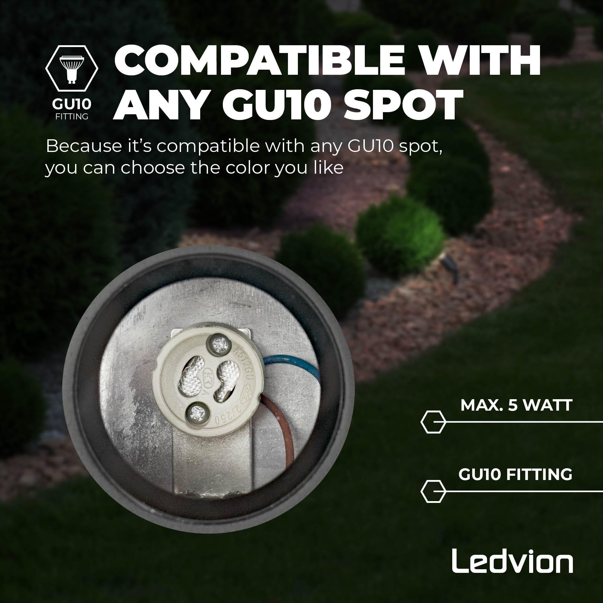 Ledvion - 6X Focos LED de Jardín, Aluminio Antracita, IP65, 5W, Casquillo GU10, 1M de Cable, Foco LED, Spots de Jardín