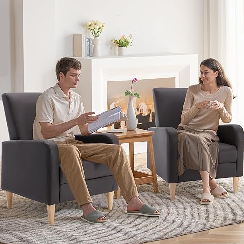 Miniatura 73 de COLAMY - Sillón moderno con cojín para sala de estar, sofá individual y auxiliar para ocio y lectura, tapizado en tela con patas de madera, color