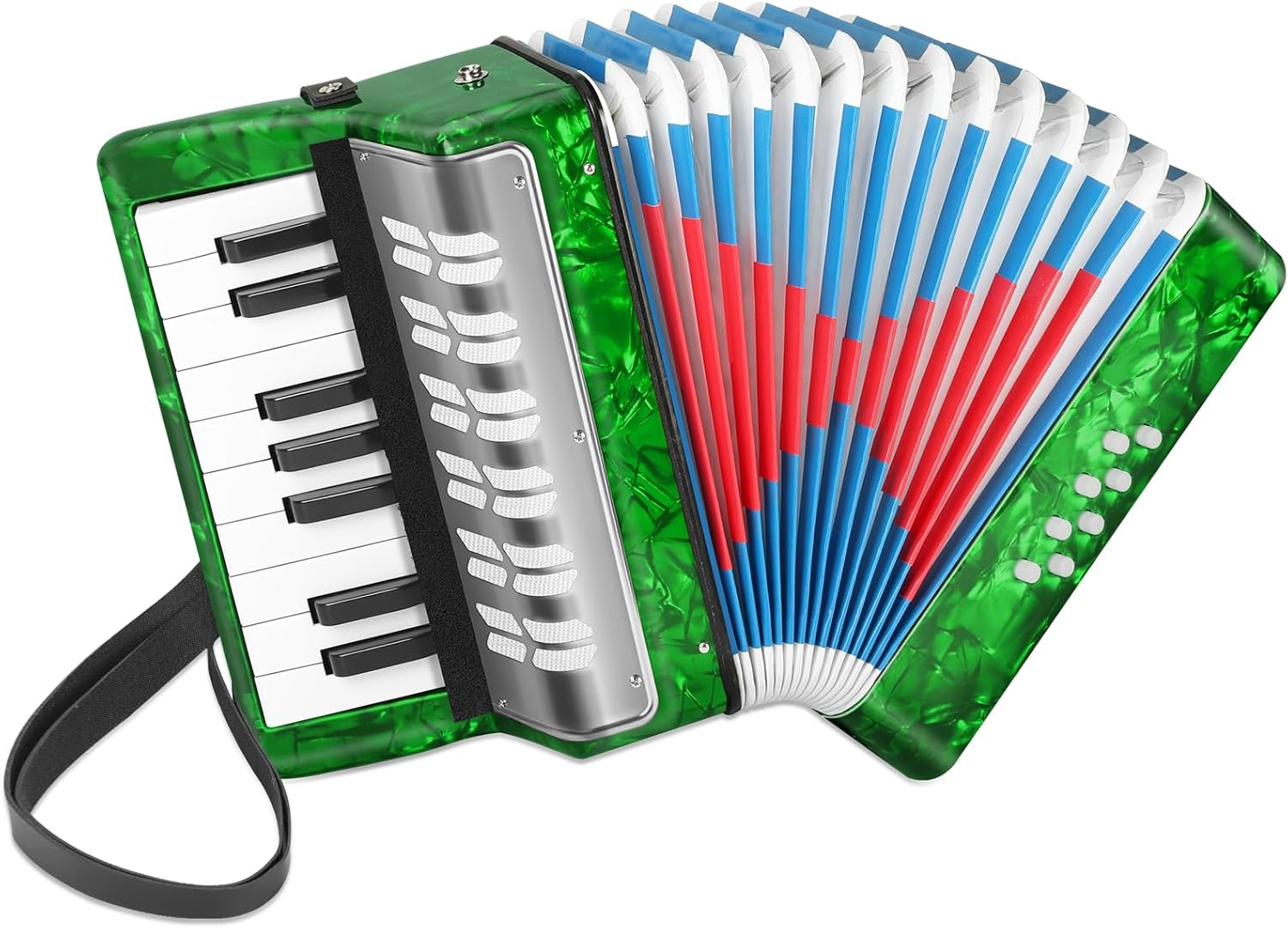 Lotkey 17 Key Piano Accordion, 8 Bass Kids Accordion, Celluloid Body, Metal Cover Accordions Louder Clearer Timbre than Plastic, Lightweight Design for Children, Beginners to Practice (Green)