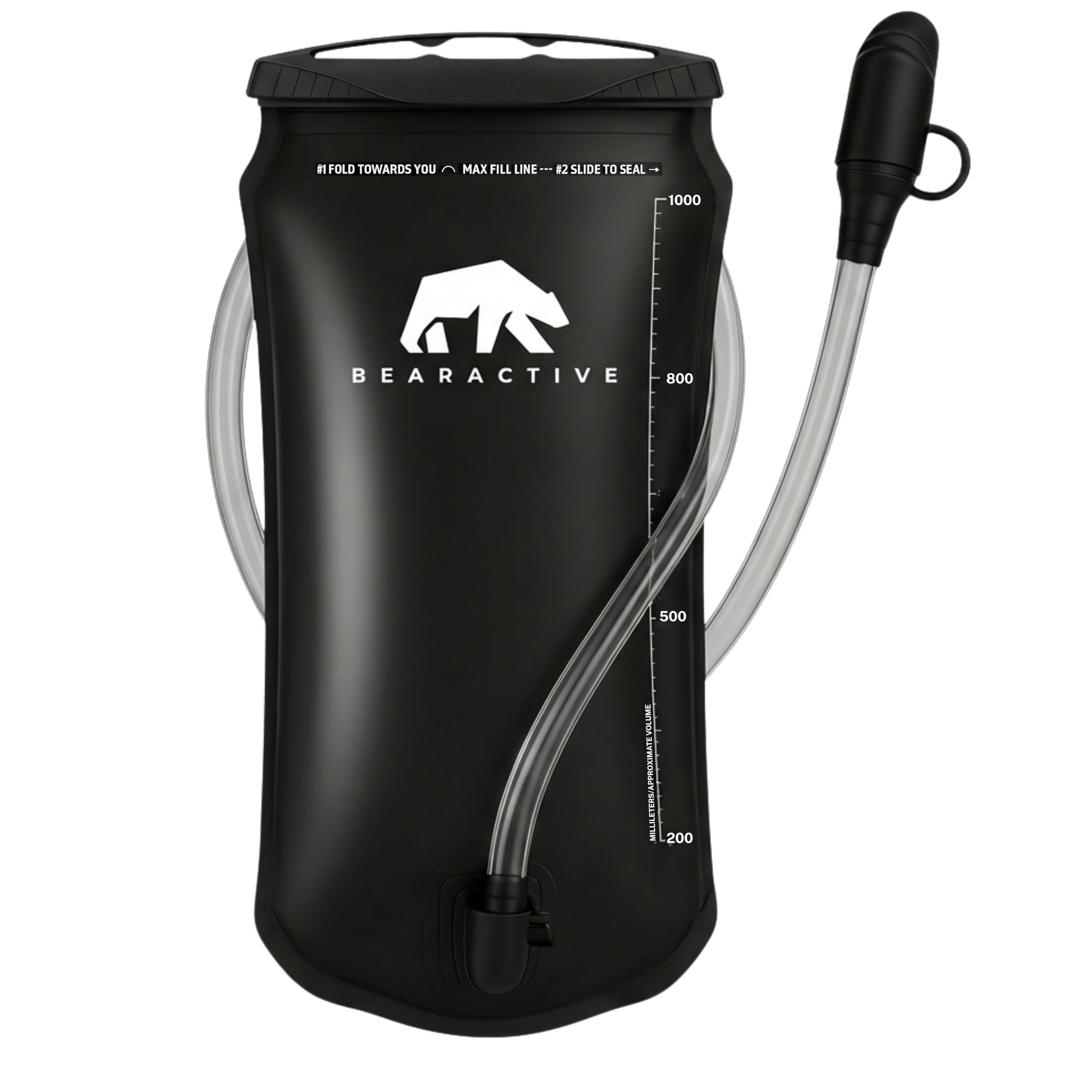 Bearactive Hydration Bladder, Water Bladder 2L for Running Backpack with BPA-Free TPU, Hydration Pack, Leak-Proof Water Pouch, No Plastic Smell – Hiking, Running, Cycling & Camping (Black, 1 Litre)