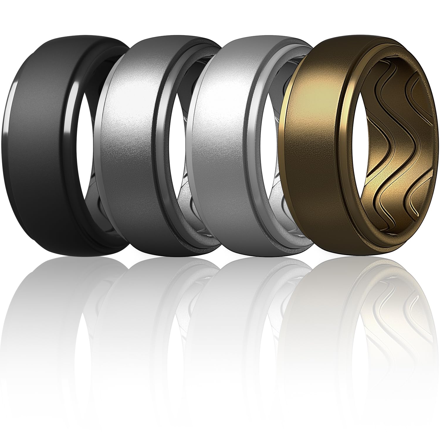 Egnaro Men's Silicone Rings 10mm Wide 2.5mm Thick, Rubber Wedding Bands with Inner Arc Ergonomic Breathable Design, 1/4/5/7 Variety Multipack