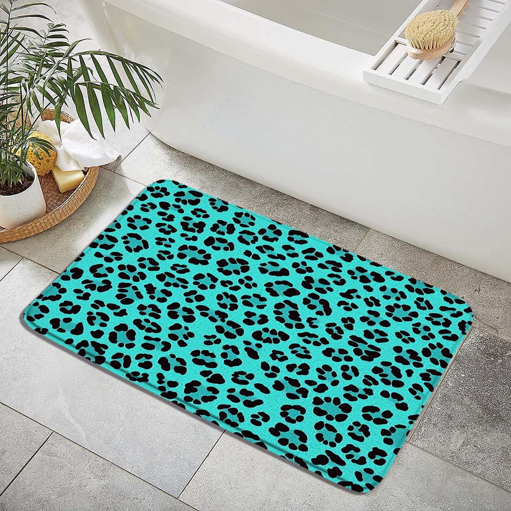 ZZYSKS Teal Leopard Print Bath Mat Fashion Girl Africa Wild Animals Abstract Modern Simple Cheetah Pattern Woman Bathroom Rugs Bedroom Kitchen Toilet