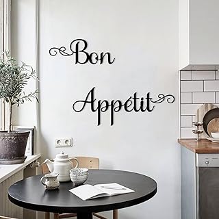 BIANGING Large Bon Appetit Quotes Metal Wall Decor, Bon Appetit Metal Wall Art, Kitchen Wall Art, Farmhouse Kitchen Decor, Dining Room Wall Decoration, Restaurant Decoration (Black, 35"x8"/90x21cm)
