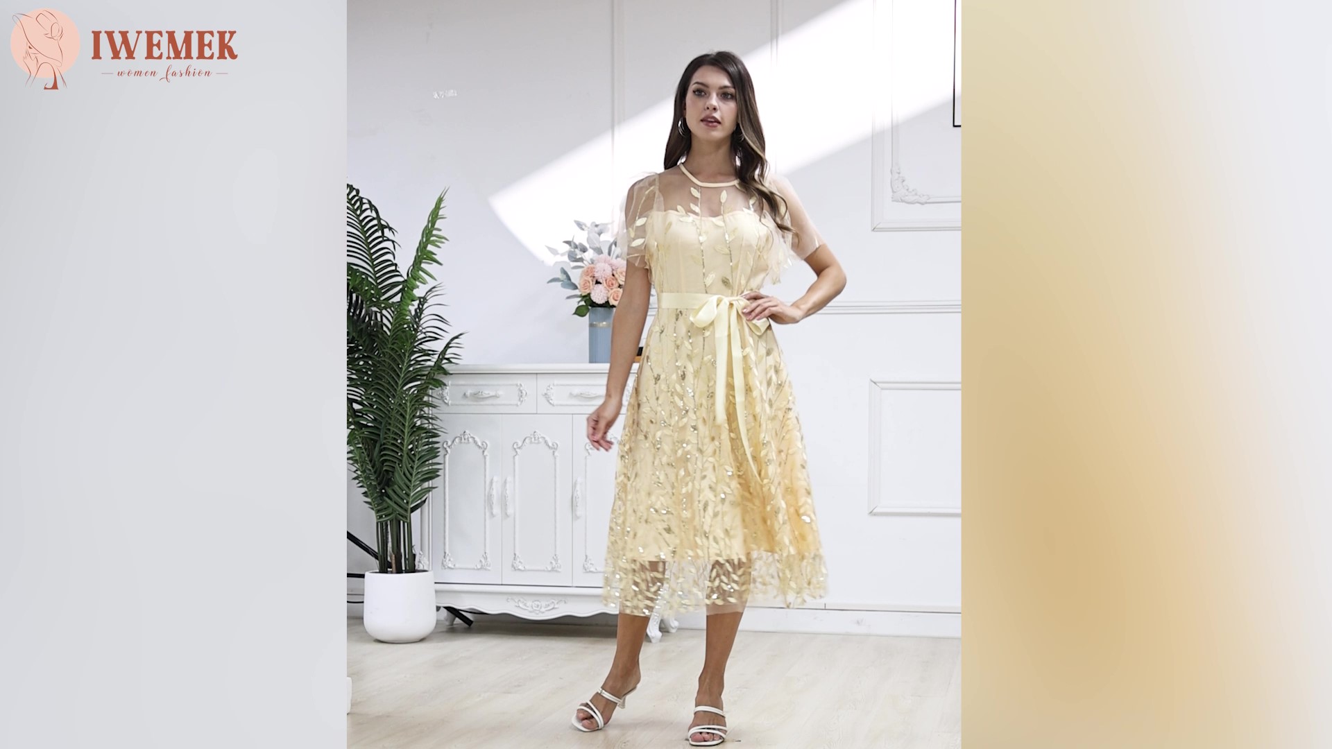 Amazon.com: Sparkly Sequin Floral Embroidery Dress for Women