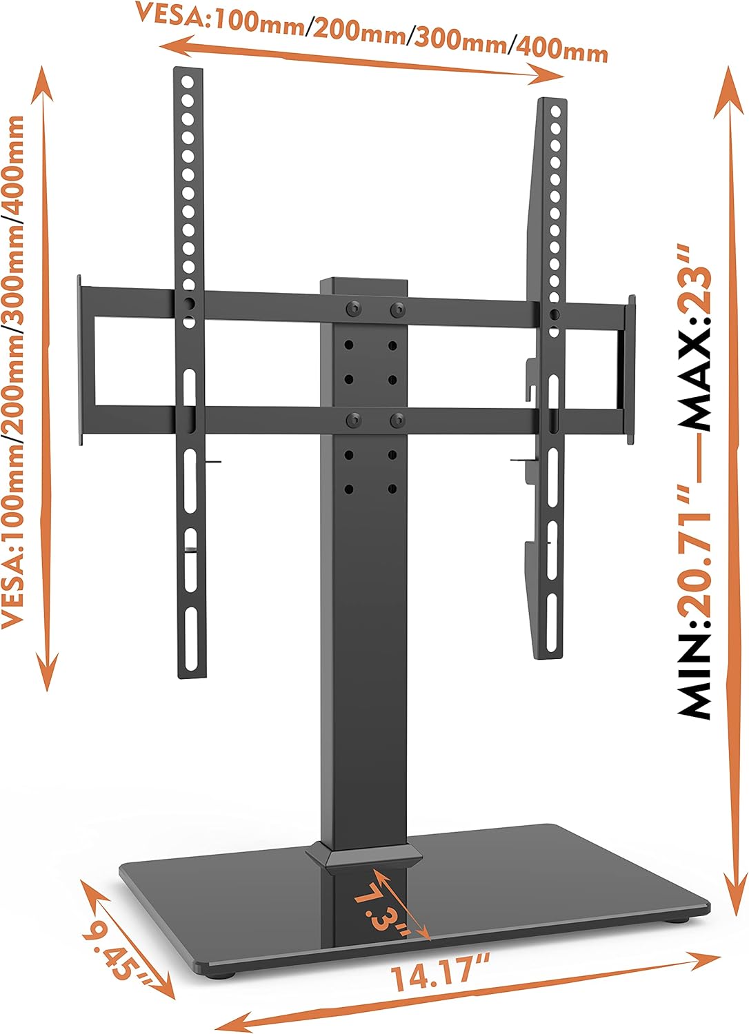 Universal TV Stand - Table Top TV Stand for 27-55 inch LCD LED TVs - 6 Level Height Adjustable TV Base Stand with Tempered Glass Base & Wire Management, VESA 400x400mm : Home & Kitchen
