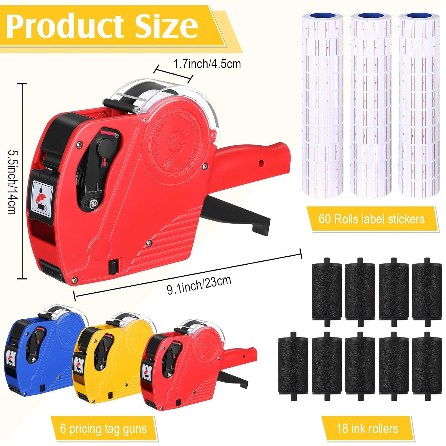 Dunzoom 6 Pack 8 Digits Price Gun for Retail, Pricing Tag Gun Kit with 24000 Labels and 18 Ink Refill, Price Gun with Labels for Supermarket Office Shop Grocery Store Organization Marking