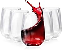 Vista 12 de Paquete de 40 copas de vino de plástico acanaladas, copas de vino desechables de origami de 14 onzas, vasos de cóctel de plástico transparente