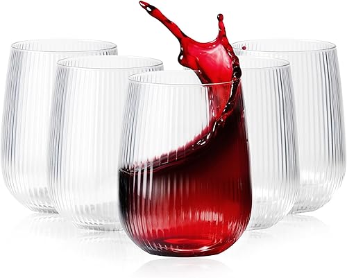 Miniatura 12 de Paquete de 40 copas de vino de plástico acanaladas, copas de vino desechables de origami de 14 onzas, vasos de cóctel de plástico transparente