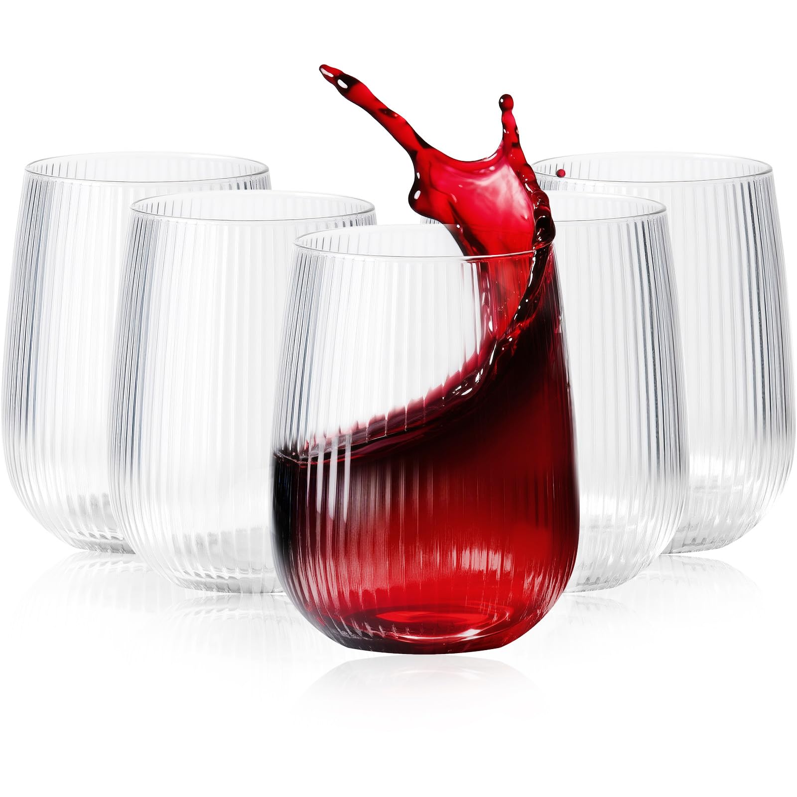 Lueumxc 36 Pack 15Oz Plastic Wine Glasses, Origami Ribbed Disposable Wine Glasses Unbreakable Clear Plastic Cocktail Glasses Recyclable Shatterproof Reusable Wine Cups