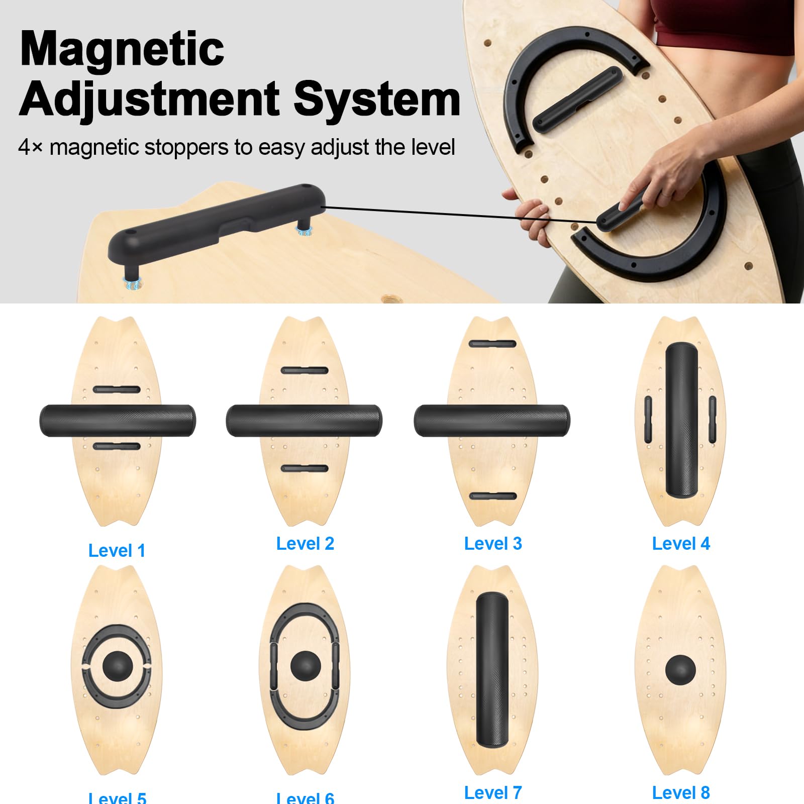 Diesisa Balance Board: Tavola Oscillante Per Surf 7 In 1 - Set Di Tavola Per Equilibrio In Legno Con Rullo E Palla Per Equilibrio - Balance Trainer Per Allenamento Di Surf, Fitness, Riabilitazione