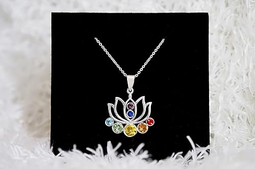 Miniatura 6 de Collar de chakra de flor de loto con piedras de cristal para energía, flor, nuevos comienzos, para mujeres, cadena de plata, antideslustre, embalaje