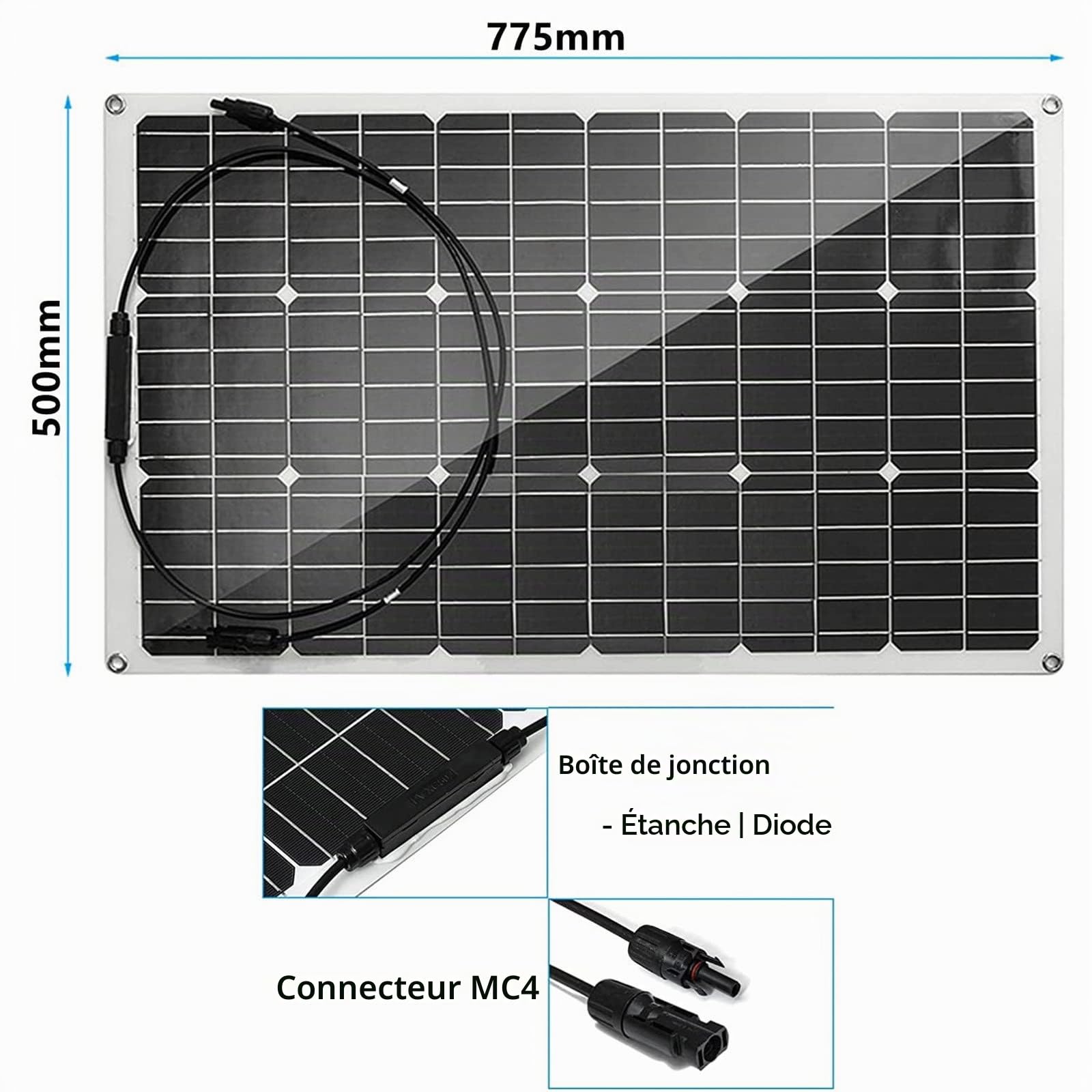 Panneau Solaire Monocristallin Semi-Flexible 300 W, Kit Panneau Solaire Module Solaire pour Camping-Car, Caravane, Yacht, Jardin, avec Connecteur,1x300W