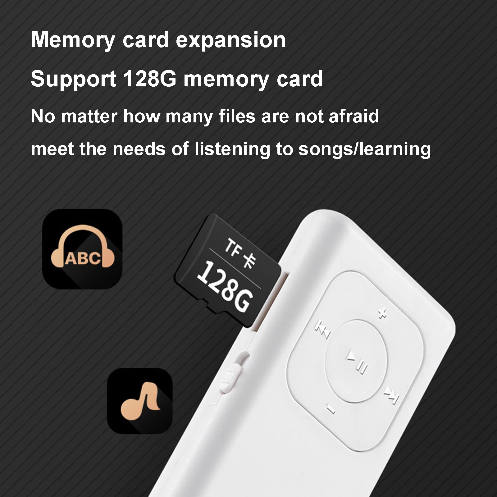 Walkman MP3 Ligero y portátil para Estudiantes, con función de Sonido Externo/reproducción de Memoria, Soporte máximo de 128 GB,Negro