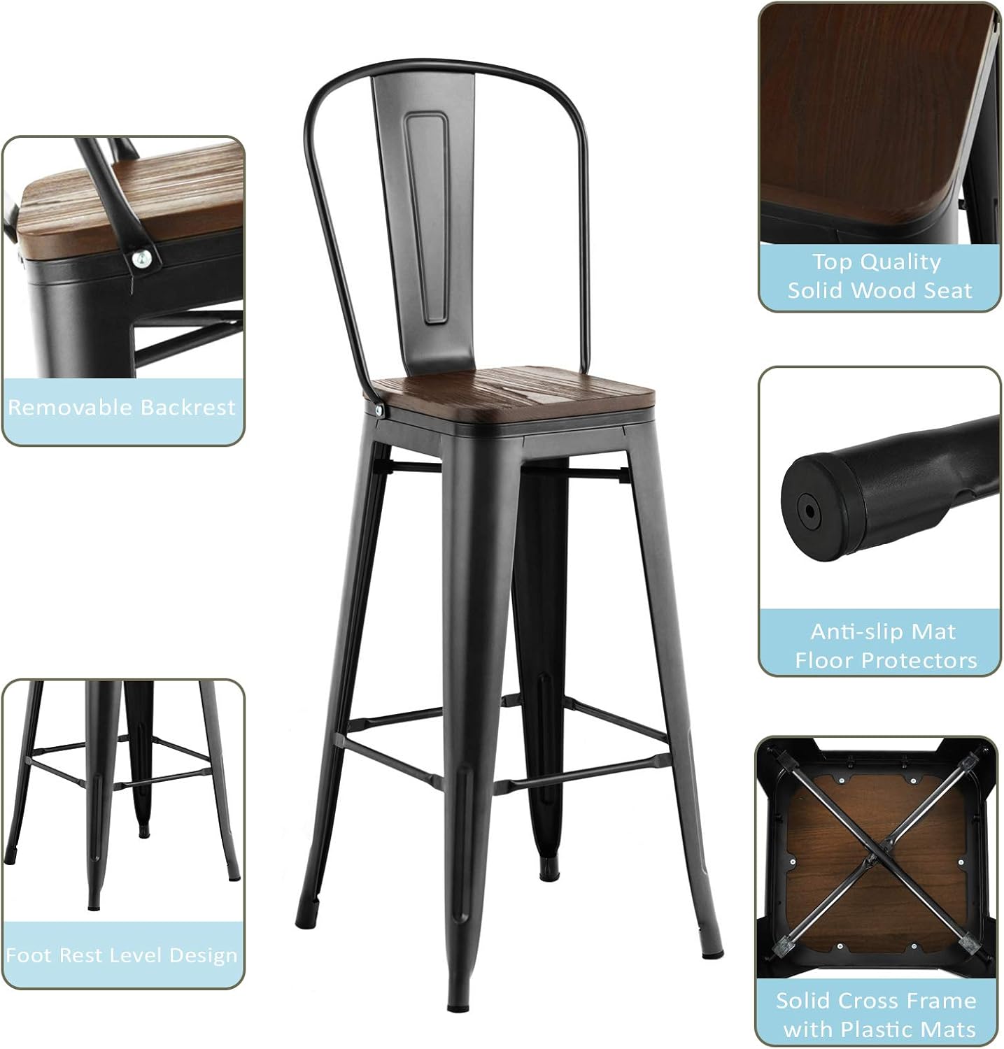 Buy Mecor Metal Bar Stools Set Of 4 With Removable Backrest