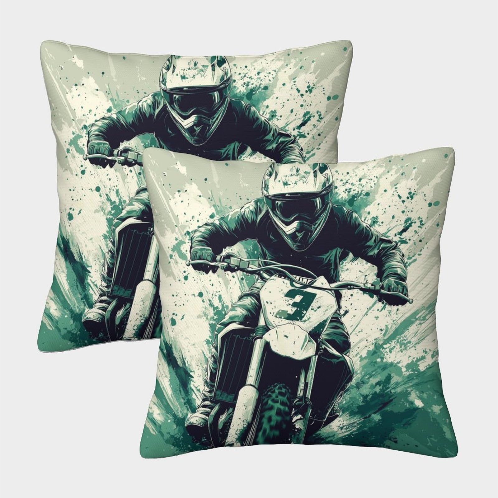 kaiyun 2 Pack Motocross,Comic Style Personalised Cushion Cover Home Sofa Decoration 40x40cm Pillow Covers