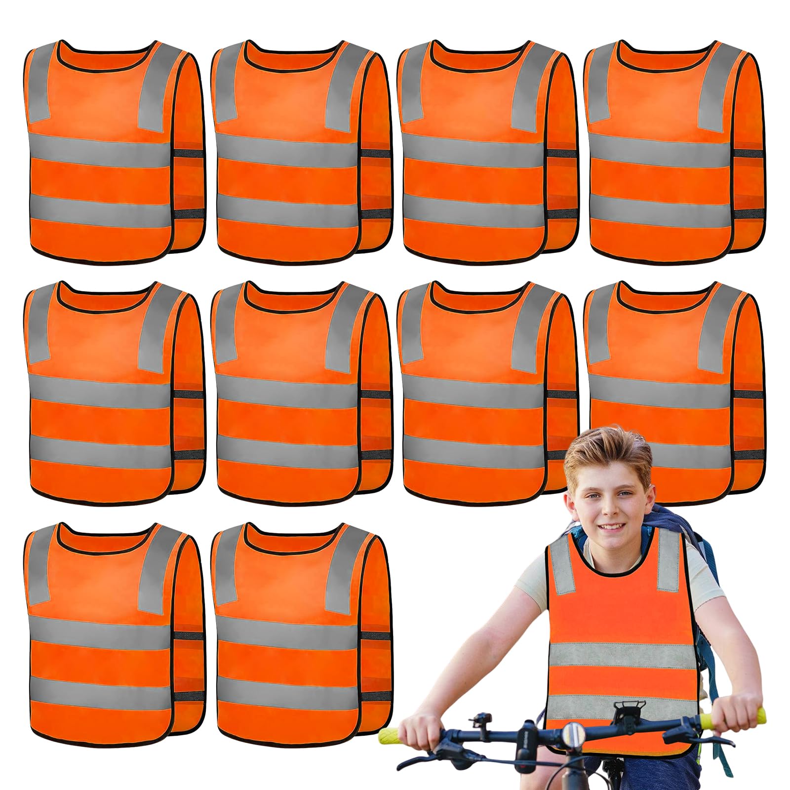 10 Pièces Gilet De Sécurité pour Enfants, Gilet de Sécurité Enfants, Gilet Securite Enfant Réfléchissant pour Vélos pour Enfants (3-12 ans), pour course en extérieur, cyclisme, circulation routière