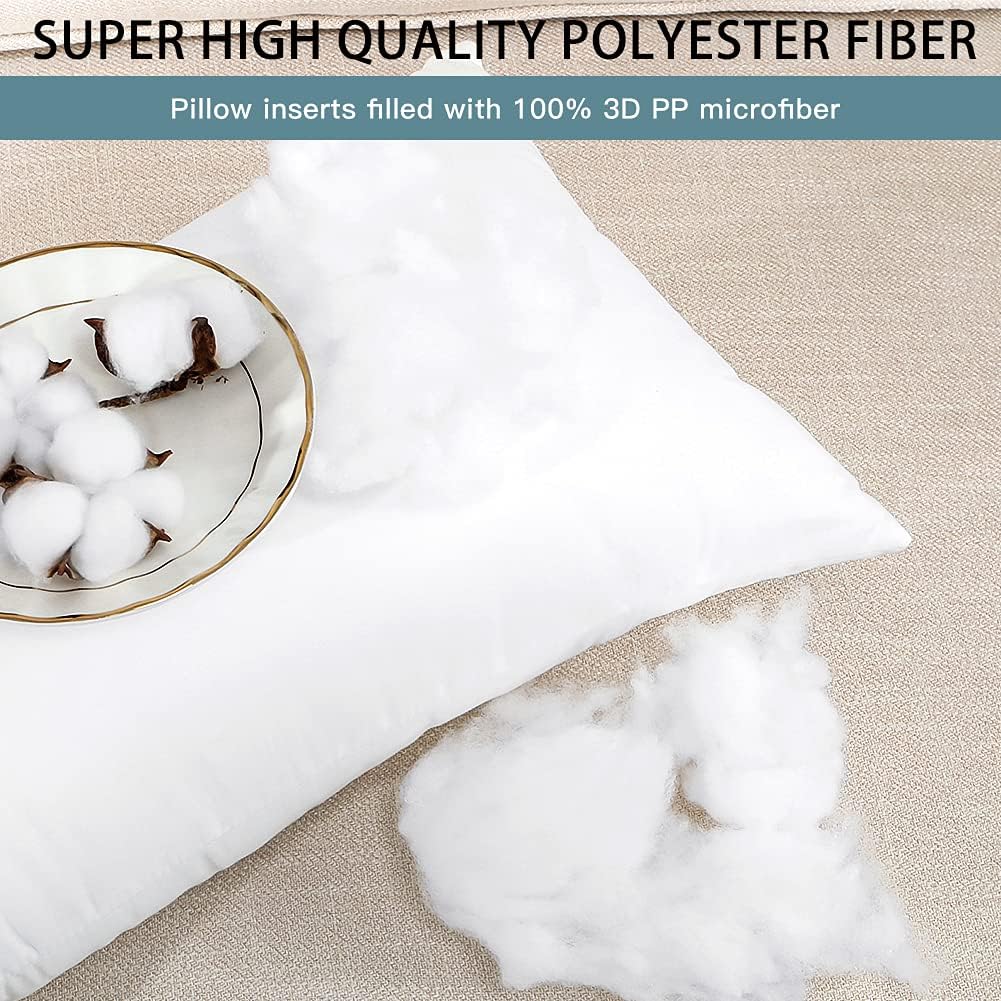 Soleebee Pillow Inserts Set of 2 Throw Pillow Square Indoor Decorative Pillows 3D PP Polyester for Couch Cushion Bed Stuffer White (12x20 in)