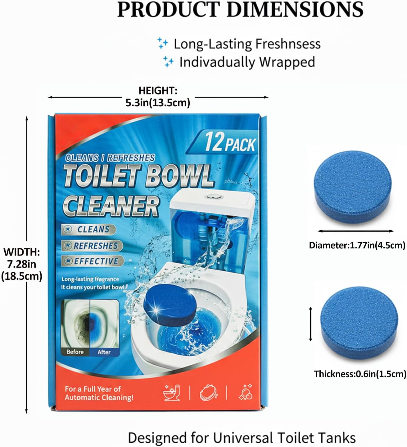 12-Pack Toilet Tank Cleaning Tablets – Powerful Stain & Scale Remover, Continuous Deodorizing Action, Easy Drop-In Use for Fresh Bathroom image 5