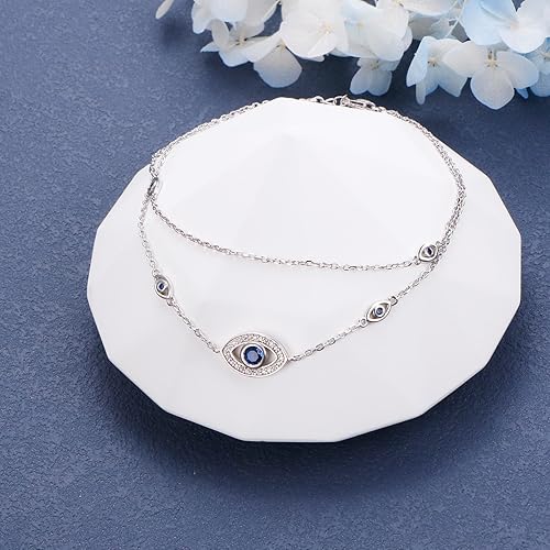 Miniatura 3 de Tobillera para mujer de plata de ley 925 con capas cruzadas para mujeres y niñas, cadena de pie de playa ajustable y delicada cadena de pie de playa