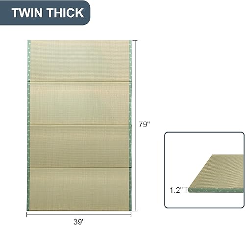 Miniatura 3 de MAXYOYO Tapete de tatami japonés 100% de hierba rush, portátil, plegable, colchón de futón, cama de suelo tradicional firme de 79 x 39 x 0.47