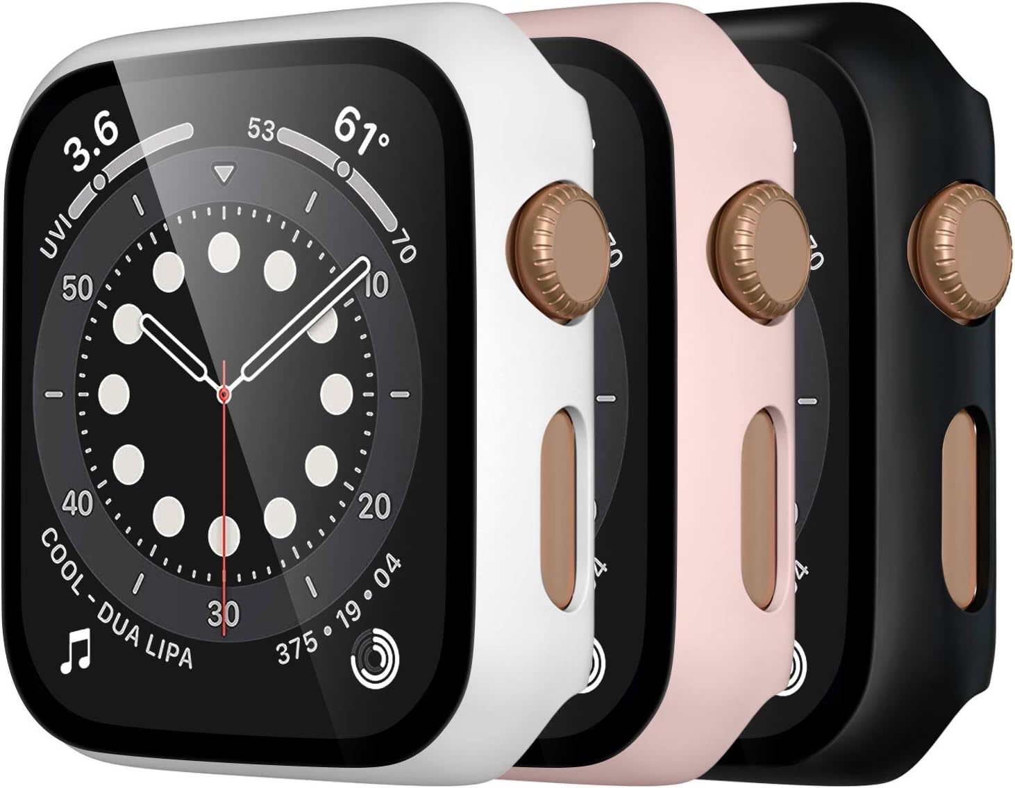Mastten 3-Pack Case Compatible with Apple Watch Case Series 6 40mm, Bumper Protective Cover Compatible with Apple Watch Screen Protector 40mm with HD Tempered Glass, Black, Pink, White