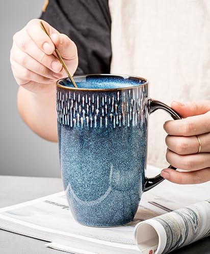600ML Coffee Mug Large Capacity Retro Ceramic Coffee Mug with Handle Blue Mug Home Office