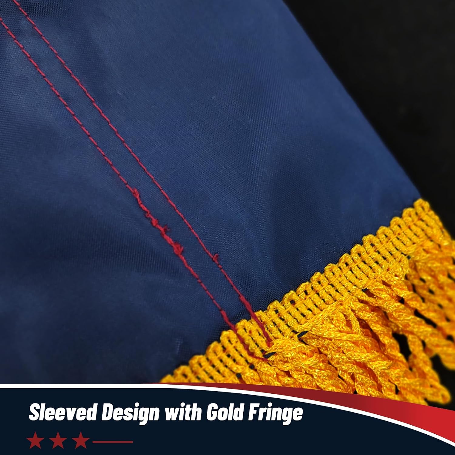 American Flag 4x6 with Gold Fringed - Embroidered Stars Heavy Duty Polyester US Flag with Sleeves, Tassels, Sewn Stripes