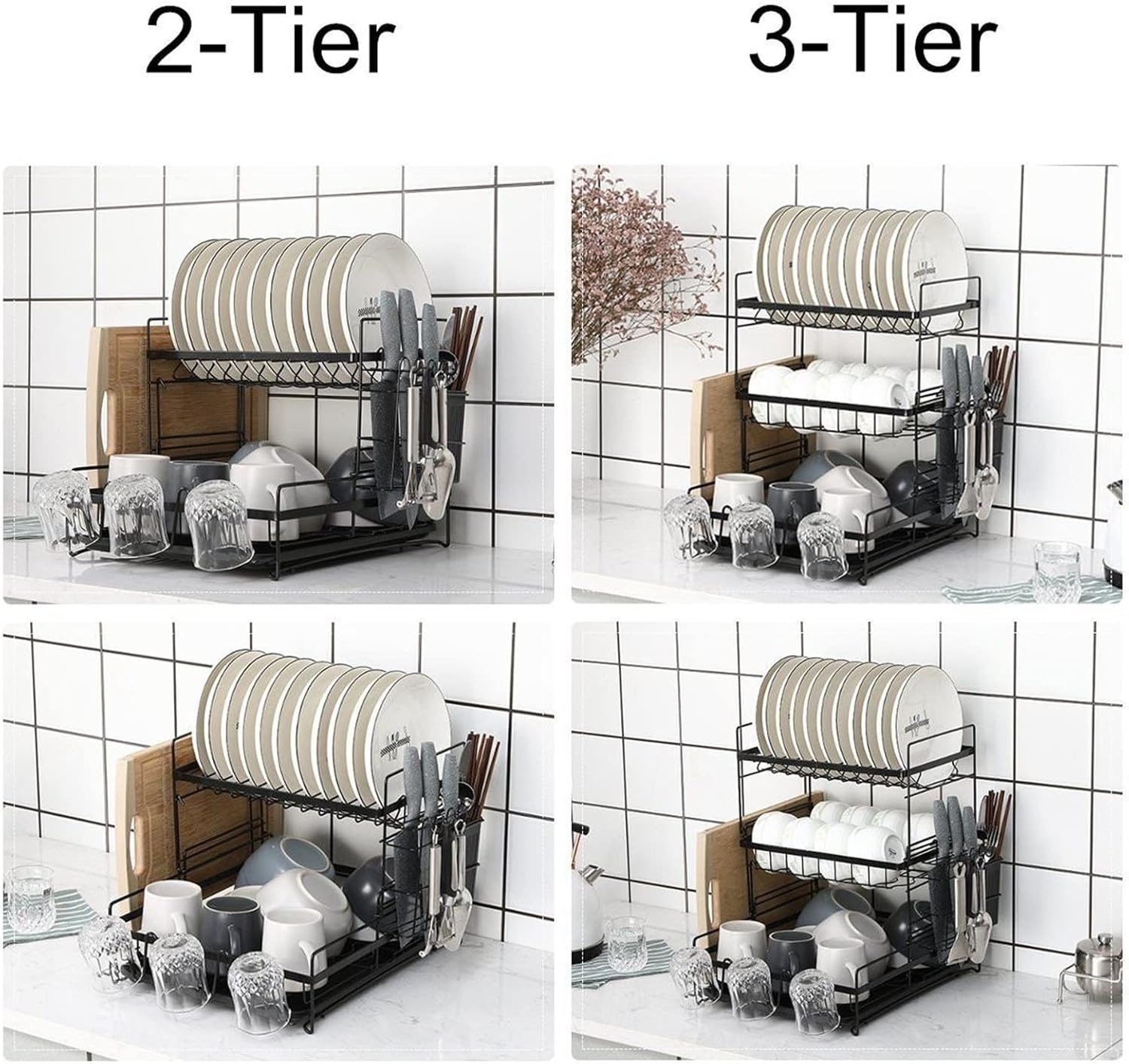 Dish Rack Tableware Storage Box Kitchen Racks Multifunctional Countertop Dish Storage Rack Dish Rack Drain Rack Bowl Rack(White,Small)