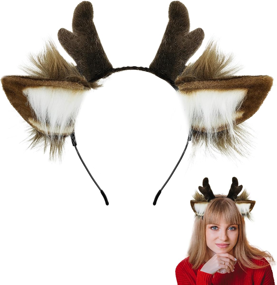 SIOTMERA Reindeer Antlers Headband Christmas, Deer Antlers Headbands Reindeer Ears Birthday Party Cosplay