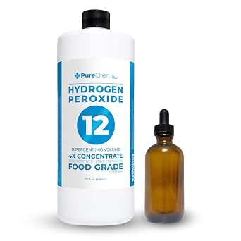 Hydrogen Peroxide 12 Percent 32oz + Dropper - Hydrogen Peroxide Cleaner - Dilute and Spray 12% Hydrogen Peroxide on Counters, Bathtubs, Floors or Carpets - Food Grade Hydrogen Peroxide 12 Percent