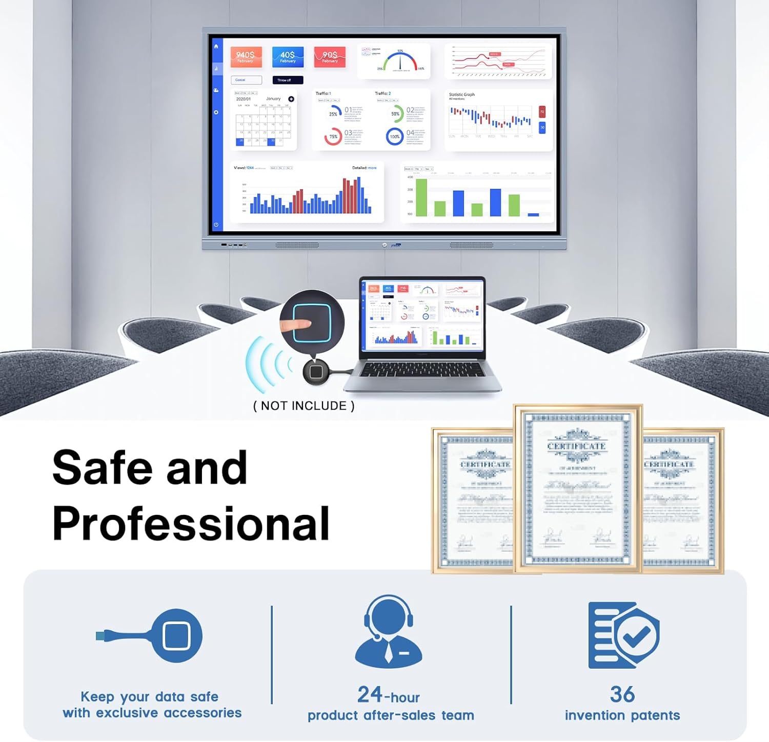 Smart Board Collaboration Hub, 55" Digital Interactive Whiteboard Display with 4K Touchscreen, Dual System, Electronic Smartboard for Classroom Office Home(Wall Mount Included)