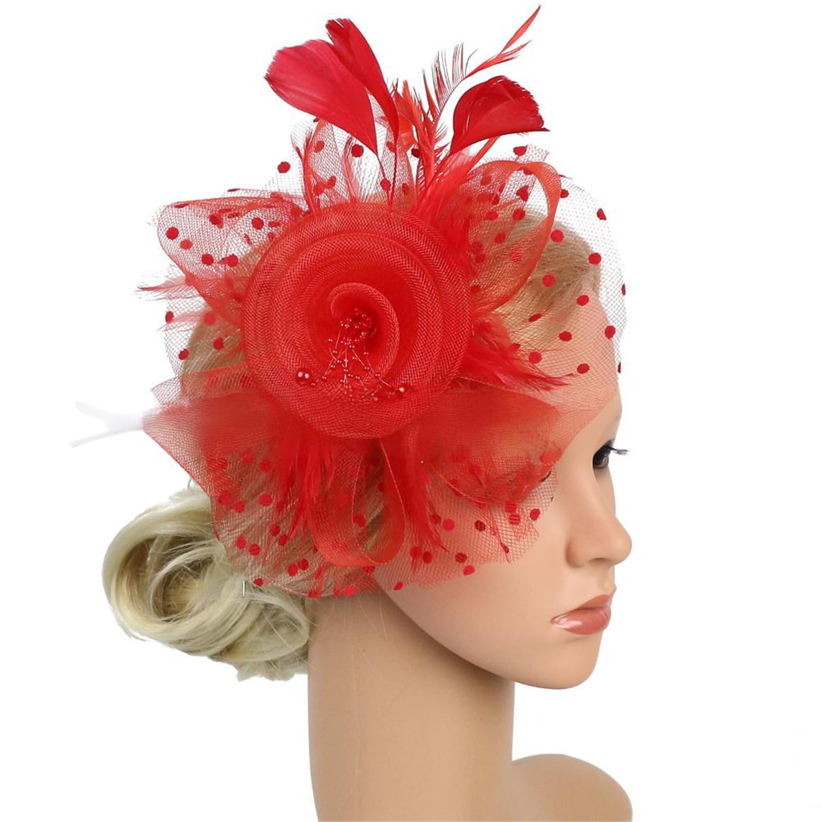 MICFENY Detail Feathered Hair Accessory With Adjustable Clip For Bridal Party Wedding Event Race Day