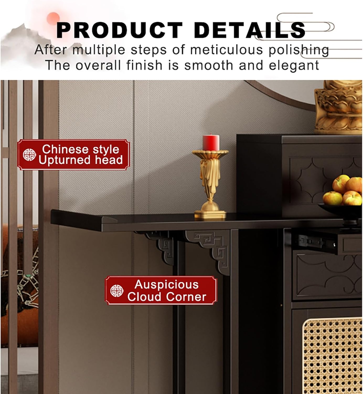 Buddha Altar Shelf Buddhist Niche Wooden Home Temple Altar Meditation Altar Table Easy to Assemble for Living Room Office.(Tea Wood,47.24x15.75x46.85in)