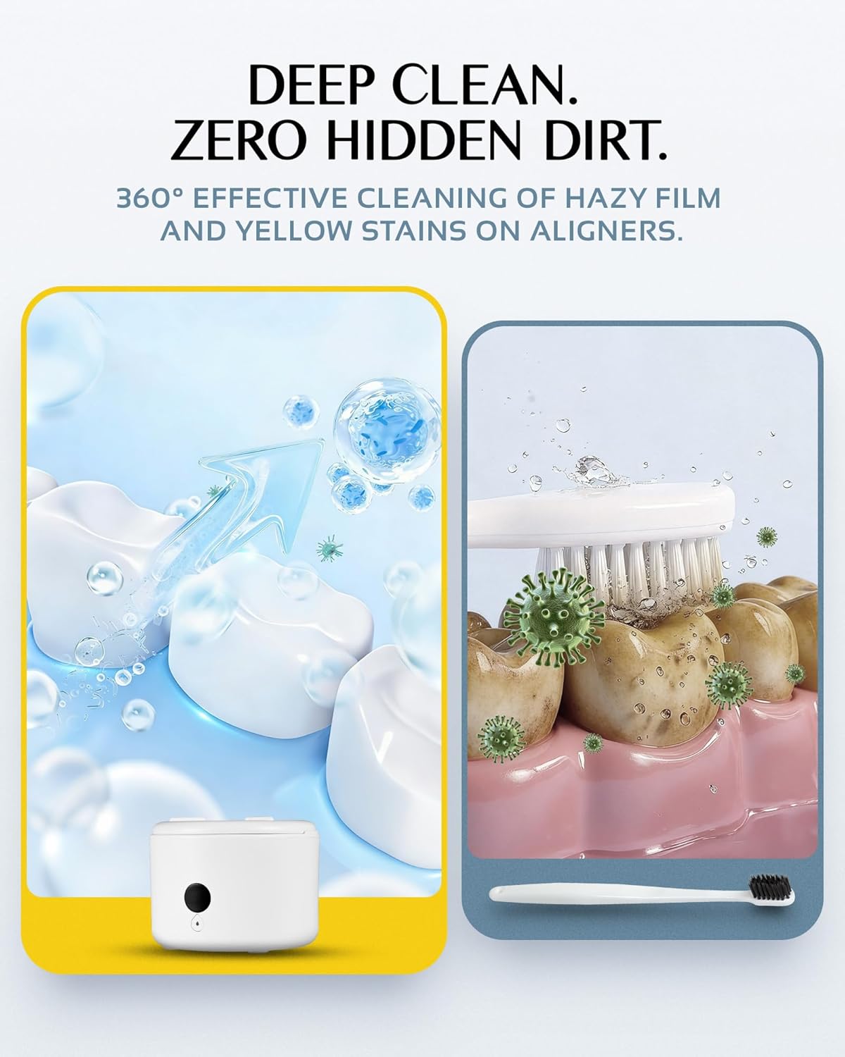 45khz Ultrasonic Retainer Cleaner Machine, Dental Cleaning Pod with 4 Modes & Digital Timer, Mouthguard Cleaner for Dentures, Aligners, Mouth Guards, Night Guards, Jewelry