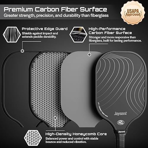Miniatura 5 de Juego de raquetas de pickleball aprobadas por USAPA de fibra de carbono con bolas para interiores y exteriores, raquetas ligeras y núcleo de panal