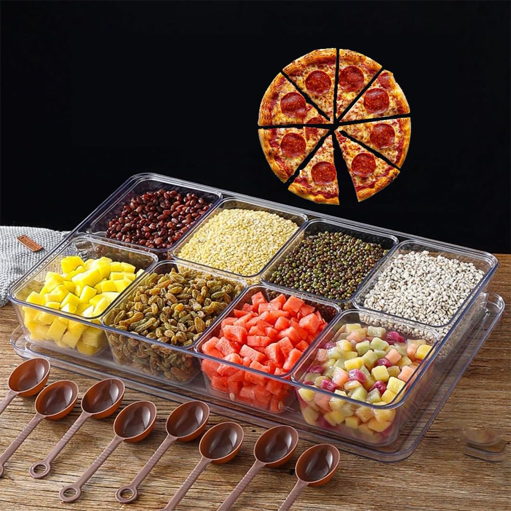 Condimentador De Pizza De Acrílico Transparente, con Tapa Extraíble De Acero Inoxidable, Apto para Frutas Y Verduras, Dispensador De Condimentos para Picnic,Acrylic 8 grids