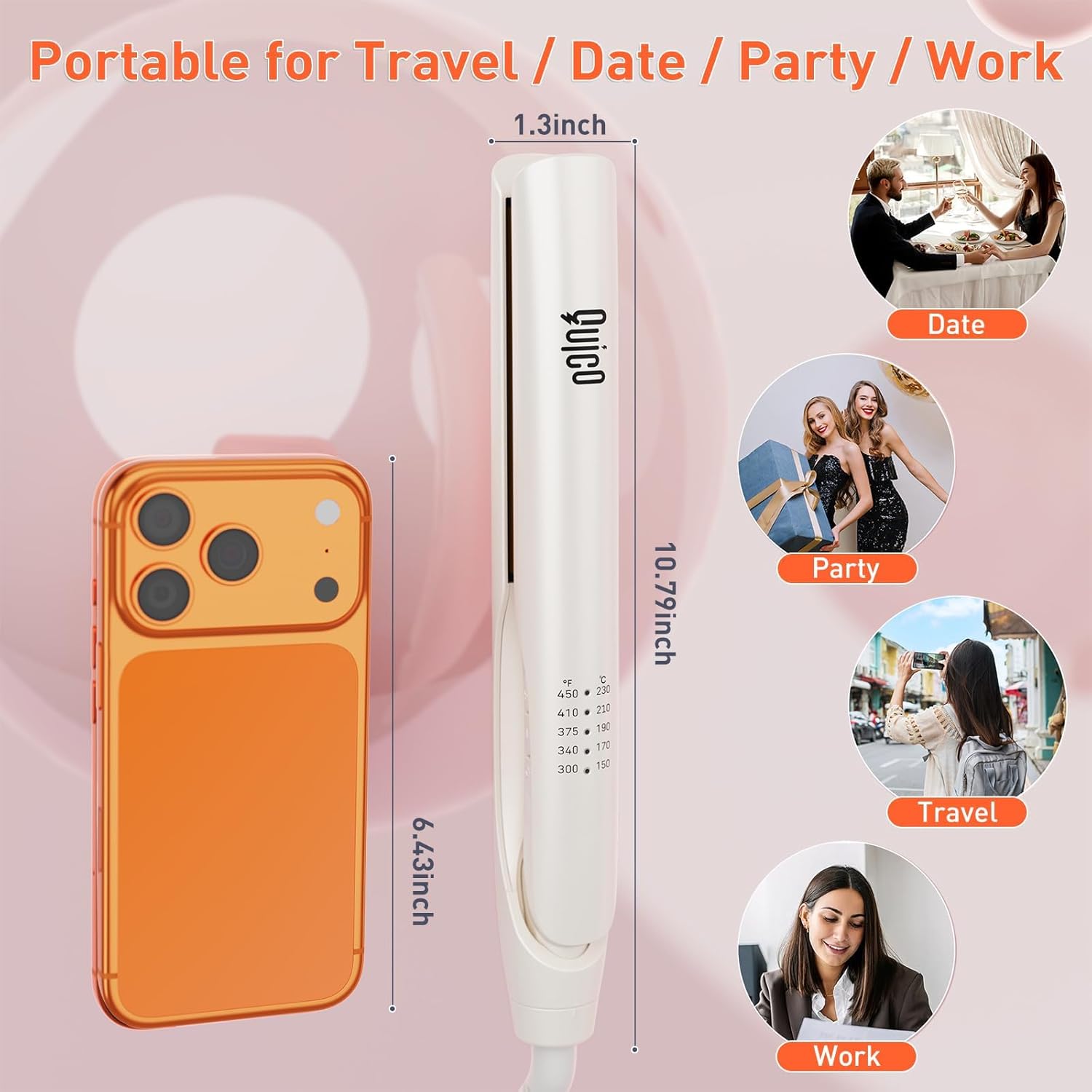 Quico Upgrade Hair Straightener, 100-240V Dual Voltage Travel Hair Straightener and Curler with 15s Heat Up, Professional Negative Ion Ceramic Flat Iron for Less Frizz, 5 Temp & Auto Shut-Off - Image 2