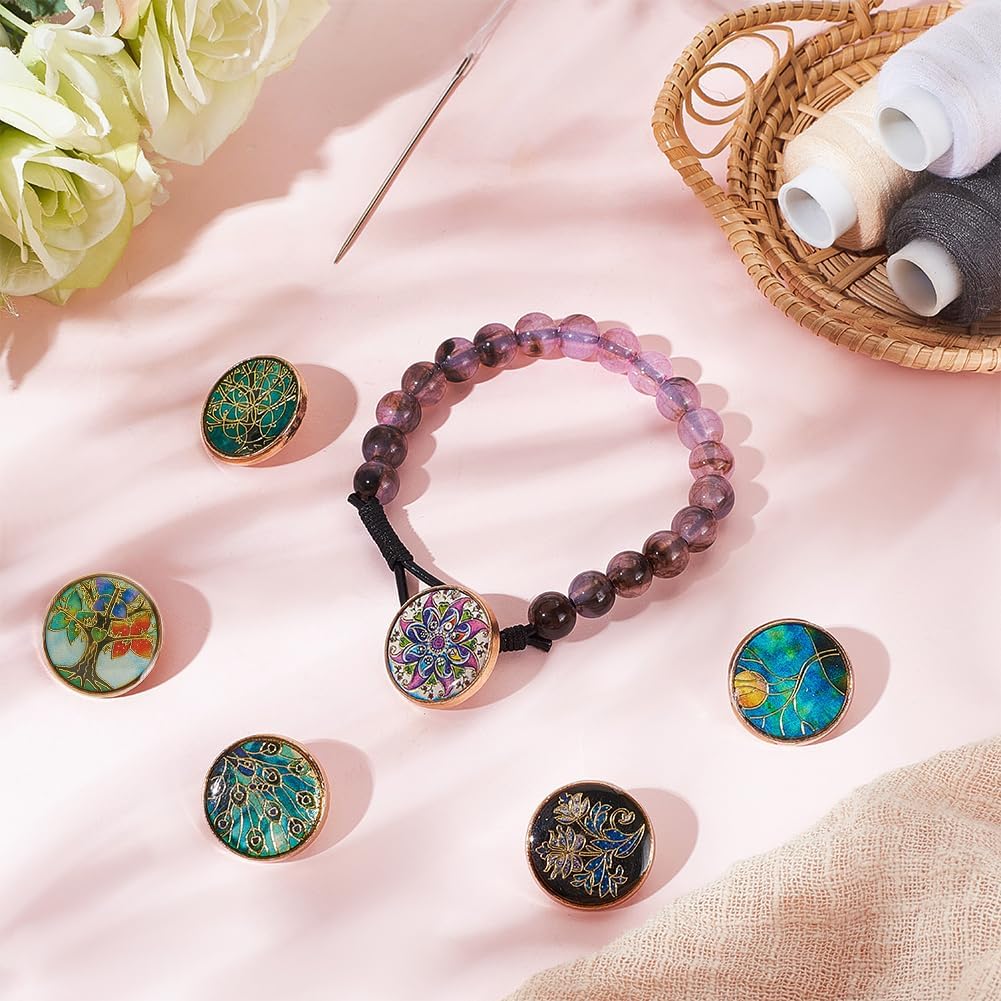 OLYCRAFT 24pcs 6 Styles Alloy Enamel Shank Metal Blazer Buttons, 20x8mm Flower Tree Theme Vintage Round Sewing Jacket, Coat & Suits Buttons - Image 5