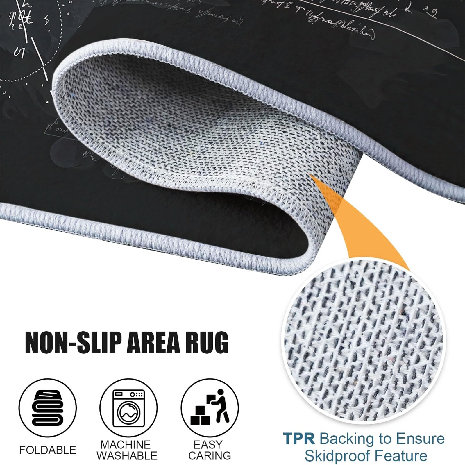 Dywan dziecięcy, kosmos i geometryczny wszechświat, antypoślizgowy, czarny dywan dla chłopców i dziewczynek, nadaje się do prania, 140 x 200 cm