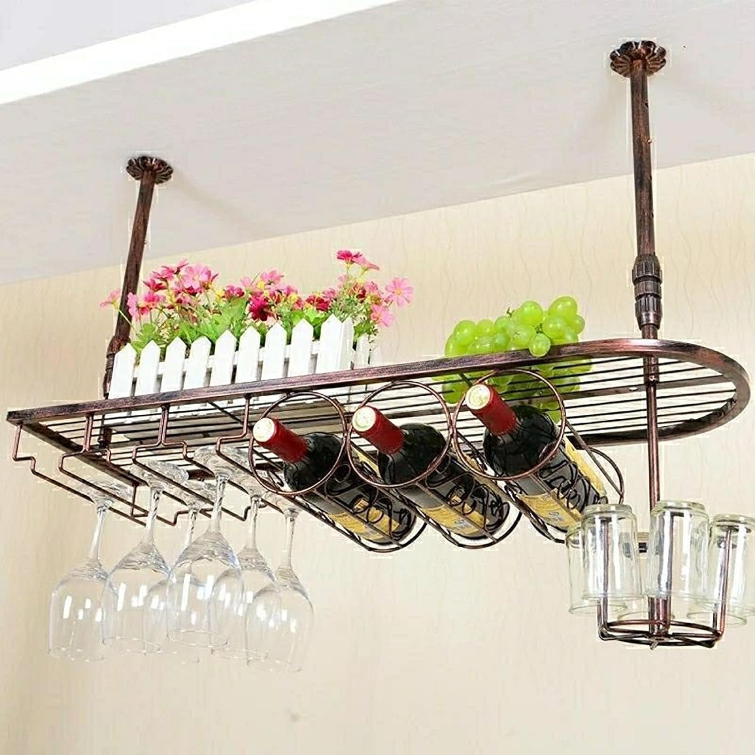 Wine rackC Display Stand Adjustable Height Retro Style Iron Storage Shelves Wine Bottle Rack Wine Glass Rack White 80 * 25
