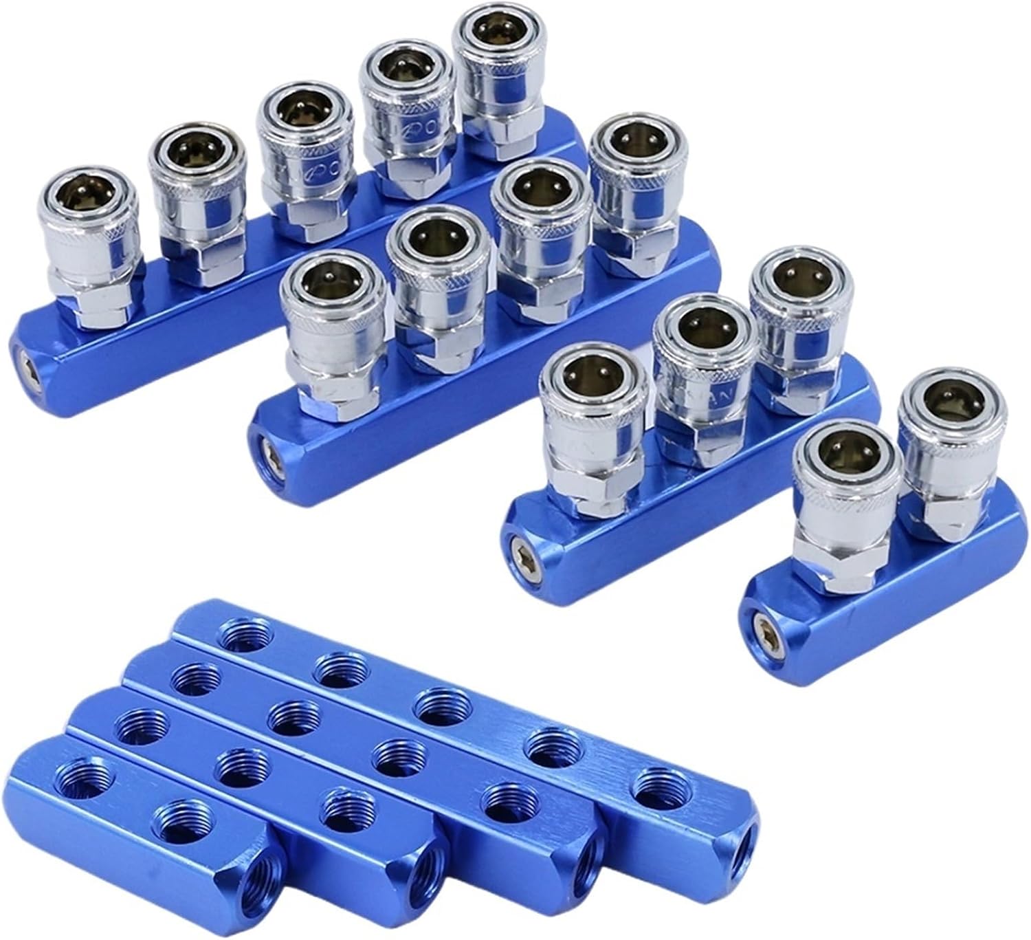 Compressor Fittings 1/4 Quick Connector Air Gas Distributor Pneumatic Fitting C Type Coupler Manifold Multi Splitter Pump Tool(3 Way 6 Port)