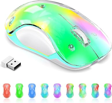 memzuoix 2.4G Wireless Mouse with Customizable Cover & 9-Color LED - Rechargeable Ergonomic, 1400 DPI, 5 Buttons, USB Receiver for PC/Mac - Green