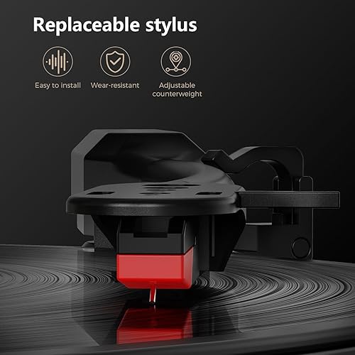 Miniatura 7 de Tocadiscos Bluetooth, tocadiscos vintage de 3 velocidades con altavoces dobles de agudos y bajos, grabación USB a PC, preamplificador de teléfono,