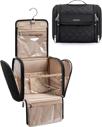 Miniatura 8 de BAGSMART Bolsa de maquillaje de viaje, bolsas de cosméticos de gran capacidad para mujeres con gancho para colgar, resistente al agua para artículos