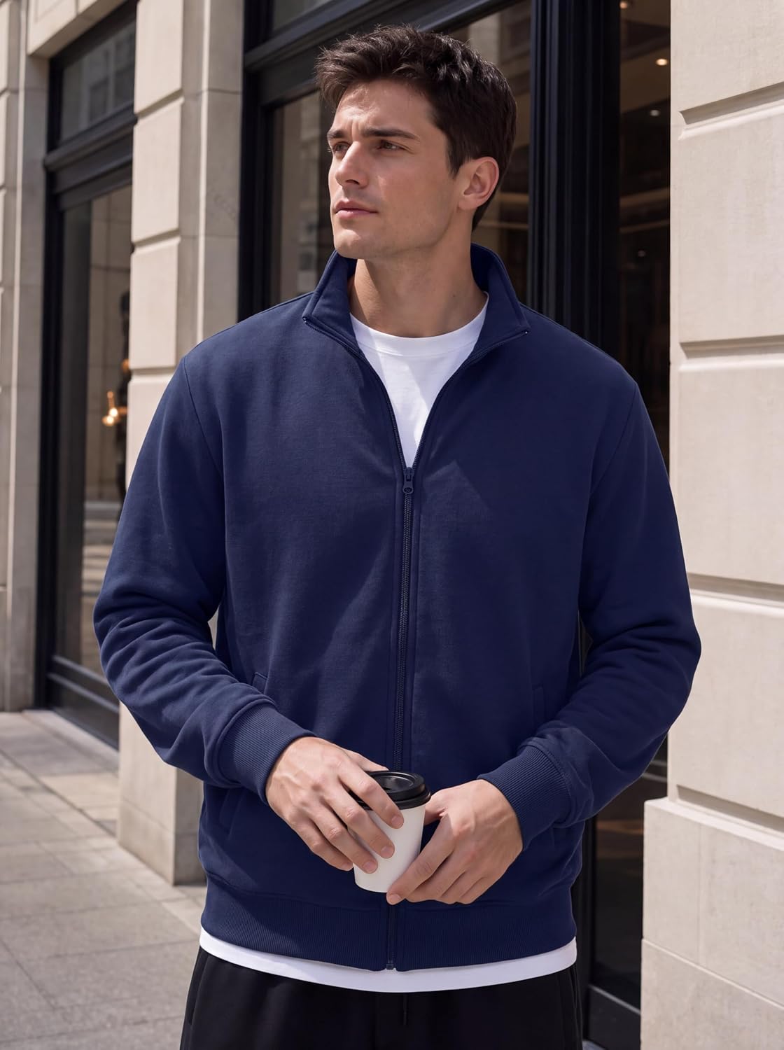 COOFANDY Mens Zip Up Sweatshirt Lightweight Fleece Jacket Casual Sweaters image 3