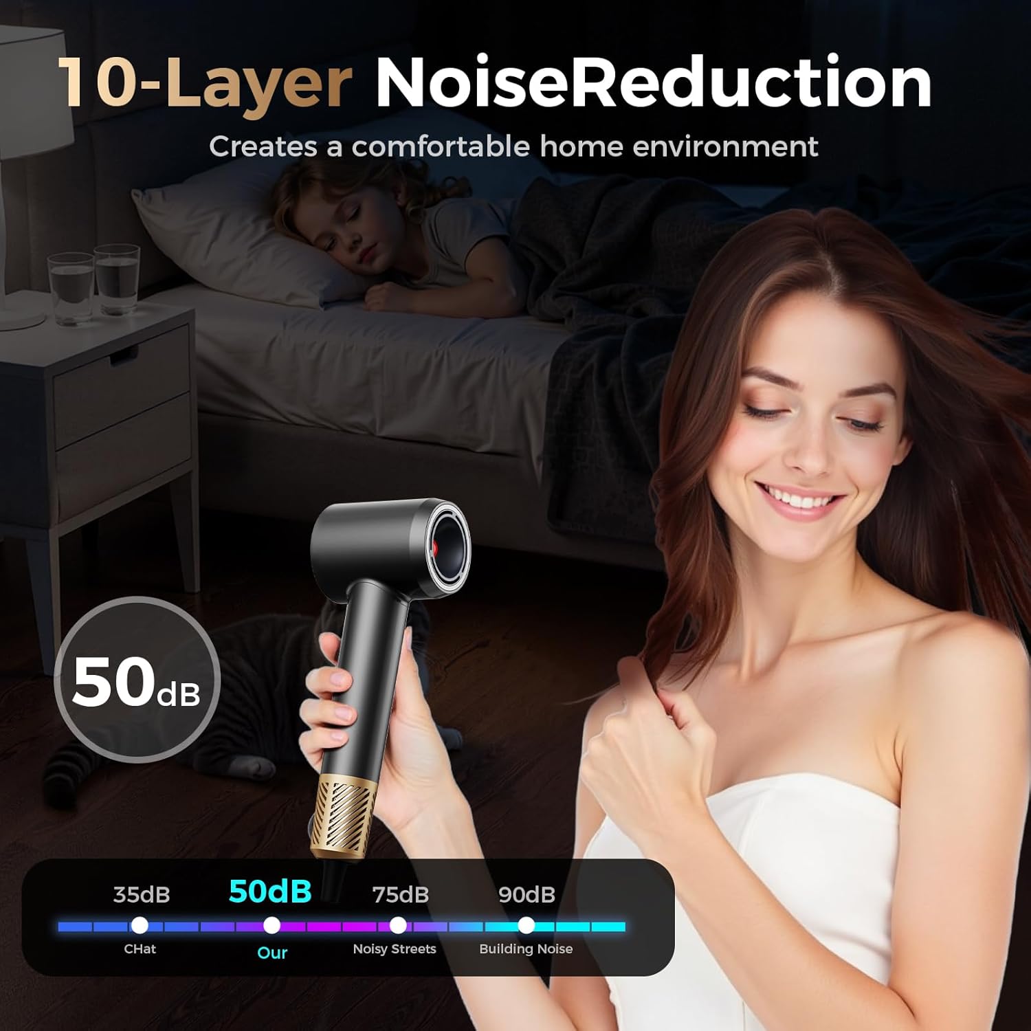 Infrared Hair Dryer, with Magnetic Nozzle - 160000 RPM Quiet lonic Blow Dryer for Women, with Frizz Control & No Heat Damage, Red Light Negative Ions, Fast Drying, for All Hair Types - Image 7