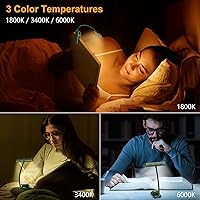 Vista 3 de Gritin Luz de libro recargable de 19 LED para leer en la cama con función de memoria, cuidado de los ojos, 3 temperaturas de color, brillo